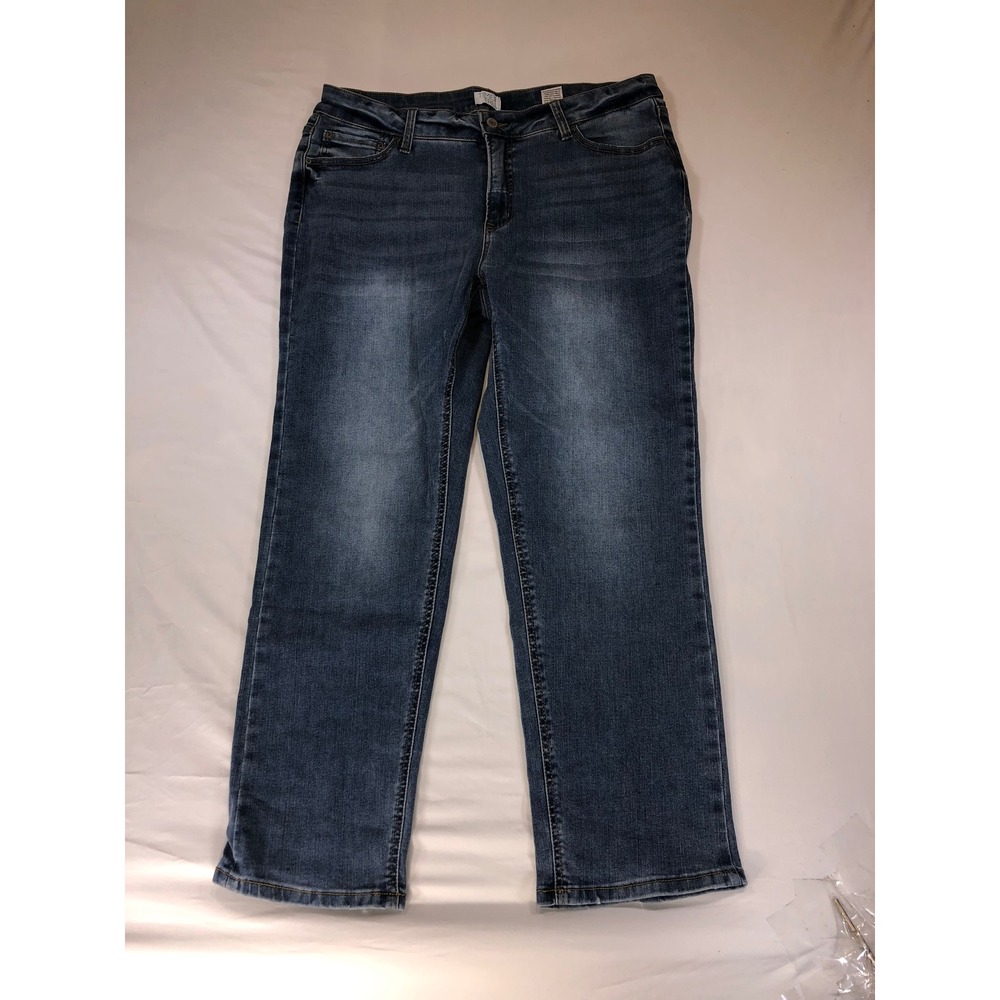 Time and Tru Womens Straight Leg Jeans Blue Medium Wash Stretch Denim Size 16